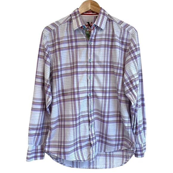 Robert Graham X Men's Long Sleeve Button Front Flip Cuff Shirt Size Medium Plaid - Picture 1 of 7
